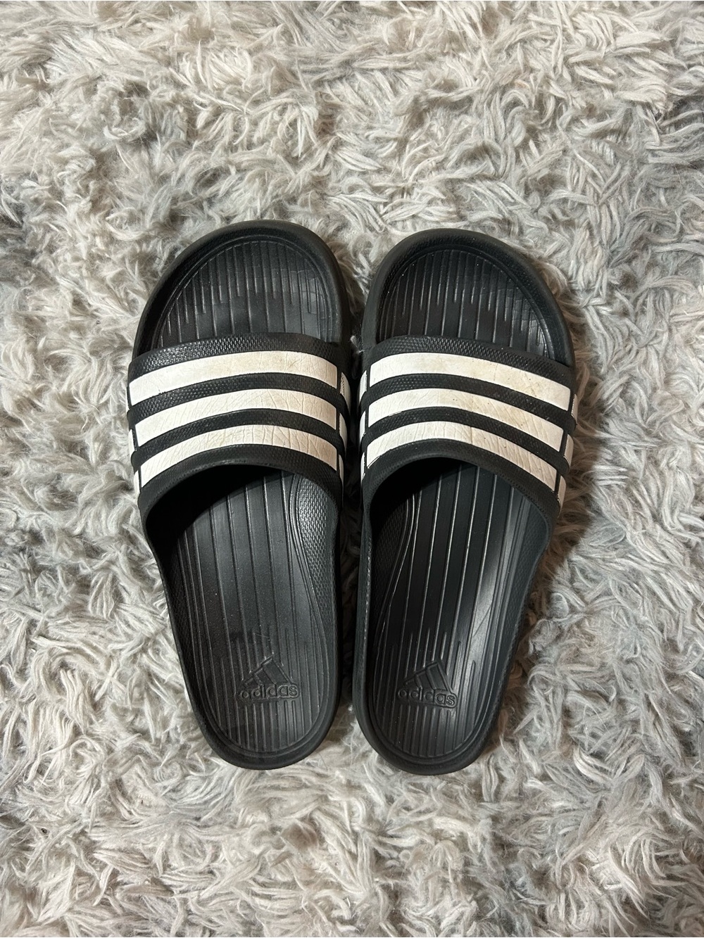 adidas Black Slide Sandals with White Three-Stripes